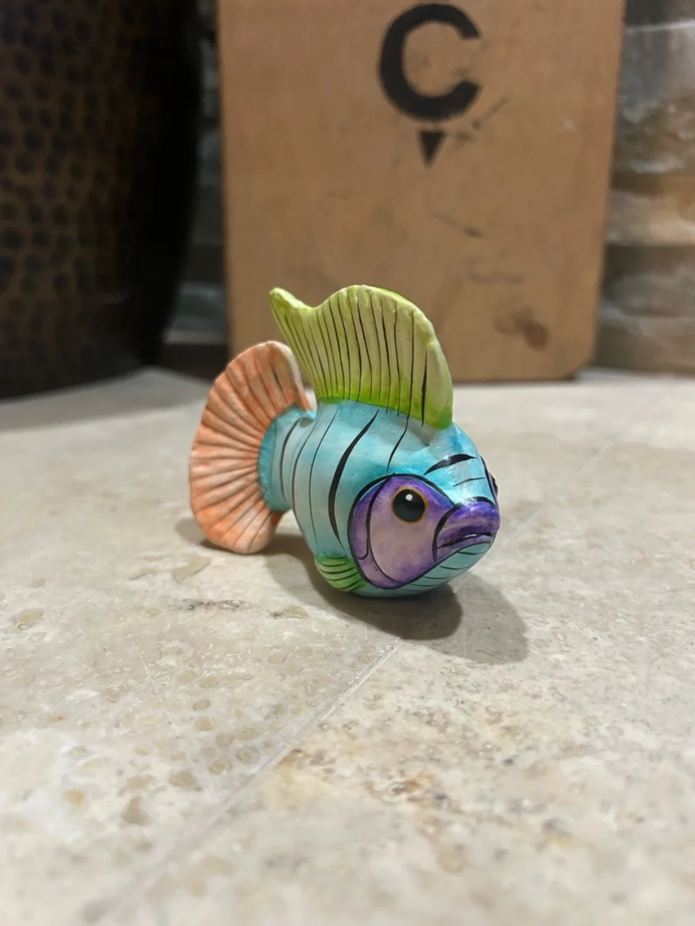 Vintage hand-painted Mexican folk art ceramic fish Signed By J Luis Perez